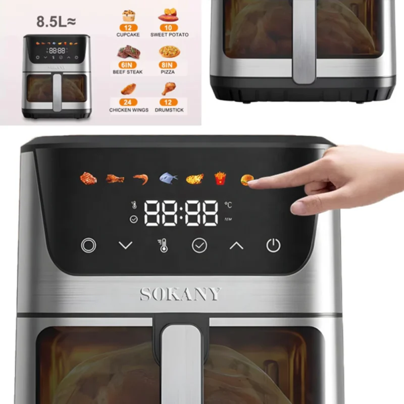 ⁦اير فراير سوكاني 8.5 لتر أسود × فضي (SK-10107) – 2000 واط⁩ - الصورة ⁦2⁩