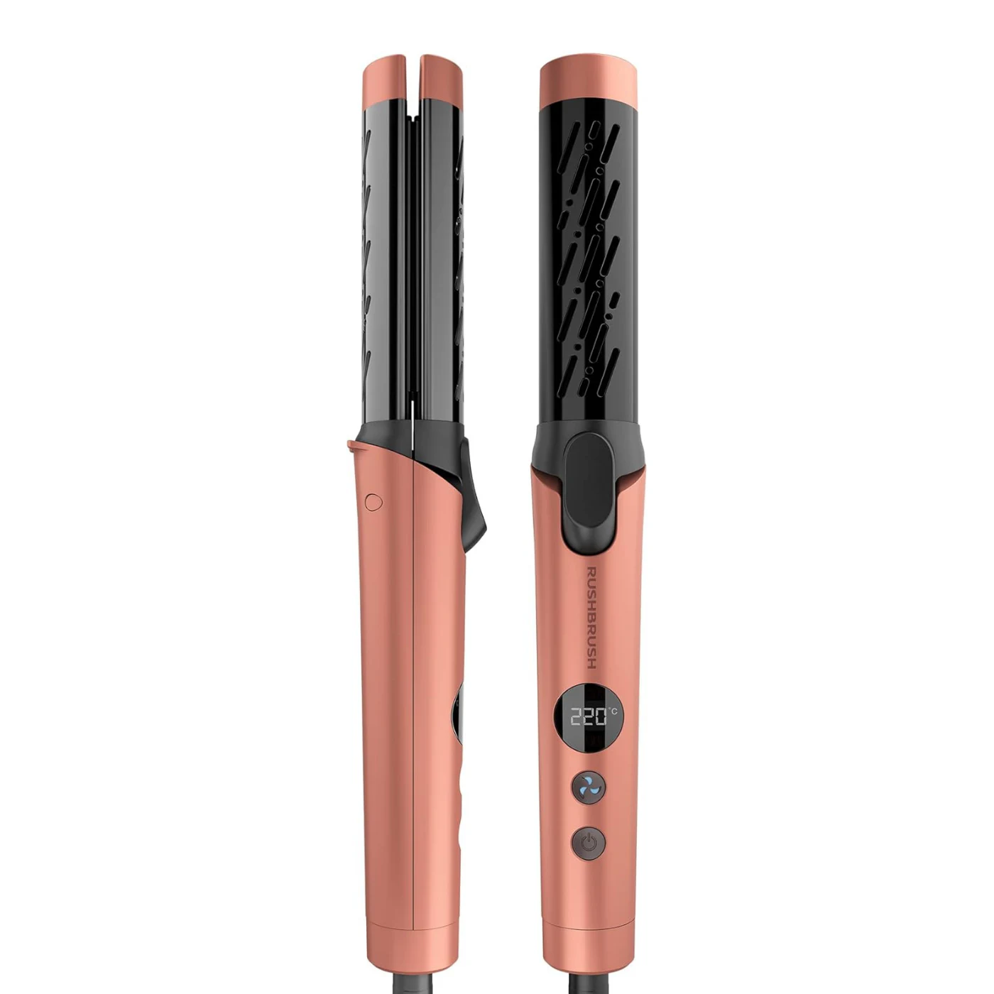 rush-brush-c1-cool-hair-straightener-curler-rose-gold-angle1 بيبي ليس ومكواة تصفيف راش براش C1 Cool بنظام التبريد (روز جولد) - الصورة 1